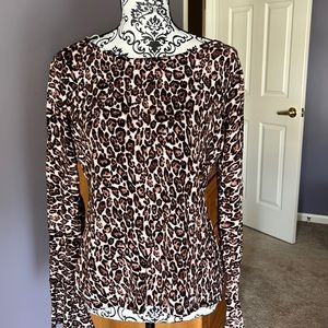 White House Black Market Leopard Skin Long Sleeve Top